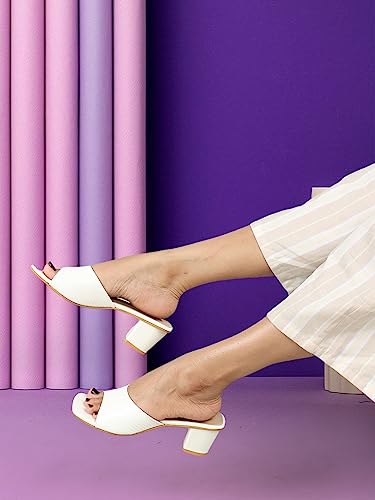 Image of Denill Women's Slip-On Heeled Sandals Square Toe, Textured Upper & Non-Slip Sole
