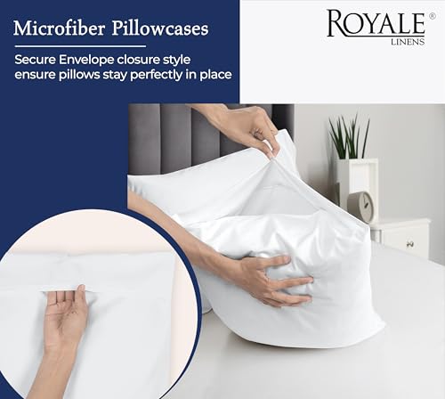 Image of Royale Linen White Pillowcase Set Of 12 - Standard 20 inchx26 inch Bed Pillow Cover - 1800 Brushed Microfiber -Wrinkle & Fade Resistant - Bulk Pillow Cases - Hotel Quality Pillowcase 12 Pack (Standard, White)