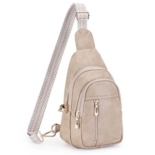BIAVOI Women's Anti Theft Sling Crossbody Bag, Vegan Leather RFID Blocking Chest Bag for Travel, Small Casual Purse Light (Grey)