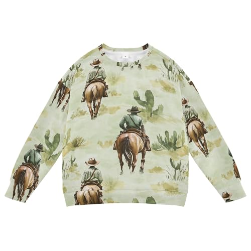 JUNZAN Western Cowboy Horse Green Little Boys Hoodie Sweatshirt Crewneck Sweatshirt With Hoodie Athletic 4T