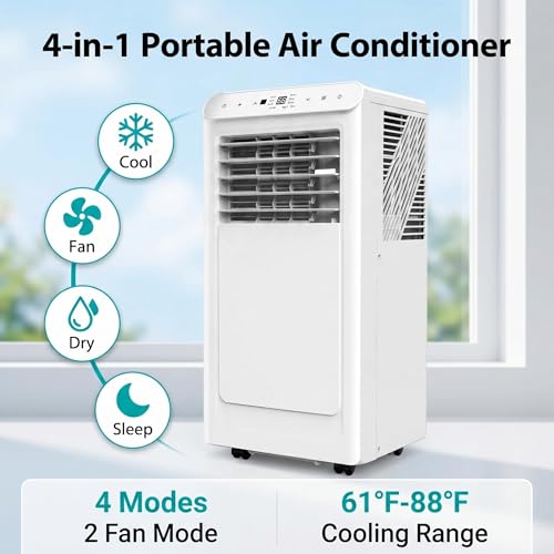 Image of 8,000 BTU Portable Air Conditioners, 4-in-1 Modes with Cooling, Dehumidifier, Fan, Sleep Mode, 24-Hour Timer, Remote Control & Complete Window Kit, Cools Rooms Up to 350 Sq. Ft., for Bedroom