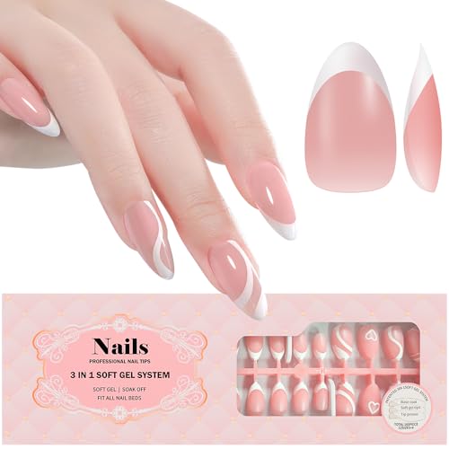 INTOBAS 160 Piezas De Uñas Postizas Francesas Corto, Uñas Almendradas Cortas, Cubierta Completa Uñas Postizas Natural de calidad de salón, DIY Nail Art para Mujeres y Niñas-12 Tamaños-Rose