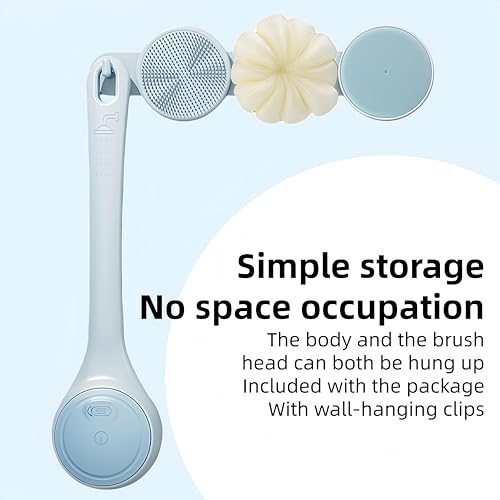 Electric Body Brush Back Scrubber for Shower, Waterproof Long Dual Handle Power Body Scrubber with 4 Heads, Rechargeable Bath Brush & 2 Speeds, for Cleansing, Exfoliating and Massaging Skin - Thumbnail 7