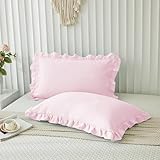 Microfiber Ruffle Pillow Shams Standard Size Set of 2, 20X26 - Solid Ruffled Fringe Design Pillow Cases Soft & Breathable - Unique Collection Decorative Pillow Covers 20X26 - Baby Pink