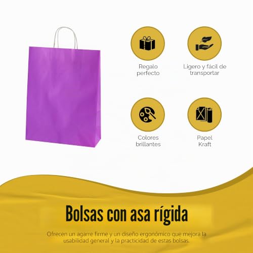 Bolsas de papel moradas con asas de Thepaperbagstore, pack de 30 unidades medianas 2
