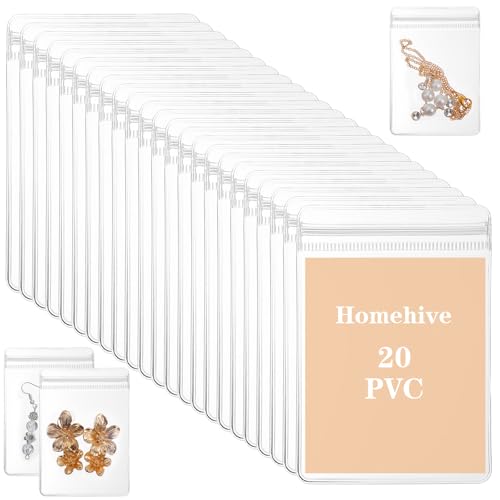 Matwsec 20 Pcs Clear Plastic Jewelry Bags Anti Tarnish Jewelry Storage Small Pouches for Travel Portable Organizer PVC Pouch Bag Gift for Women Girl Rings Earrings Bracelet Necklace Packing