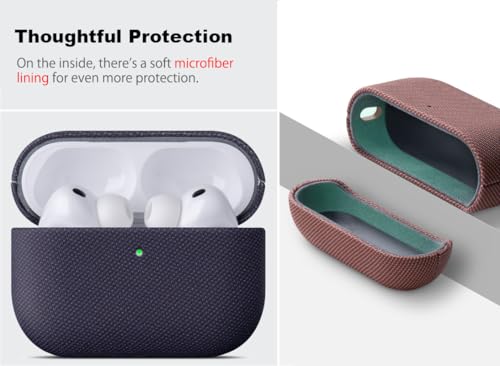 Image of Haobobro Handmade Case - for AirPods Pro 3 Case Cover - Premium Vegan Leather with Woven Fabric Texture, Wireless Charging Compatible, Drop Protective Hard Cover for AirPods Pro 3rd Generation, Purple