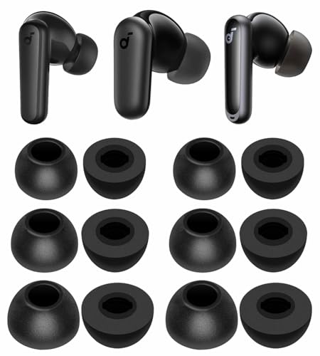 IiEXCEL 6 Pairs Memory Foam Tips for Soundcore P30i P40i, Replacement S/M/L No Silicone Pain Comfortable Noise Reduce Ear Tips Accessories Compatible with Soundcore P40i P30i P20i Space A40 - Black