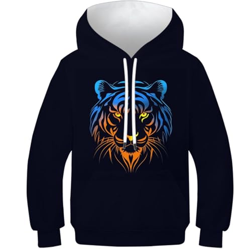 Sweat-shirt Tigre Capuche avec Poches Cordon pour Ados 13-15Y