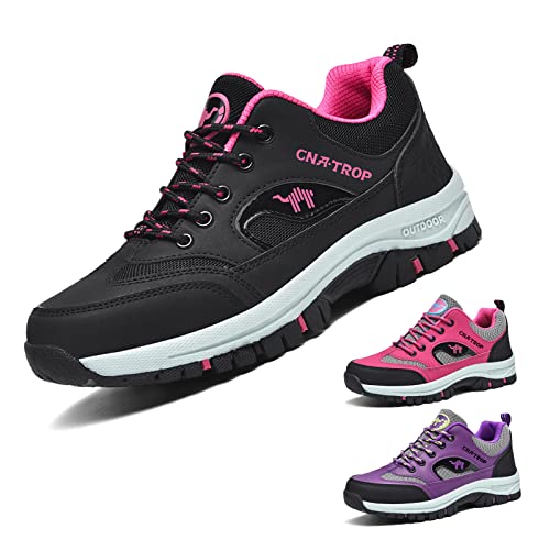 Lymphvity Women's Outdoor Hiking Orthopedic Shoes,Low Breathable Lightweight Lace Up Non Slip Sneakers Trail Trekking Shoes (9,Black)