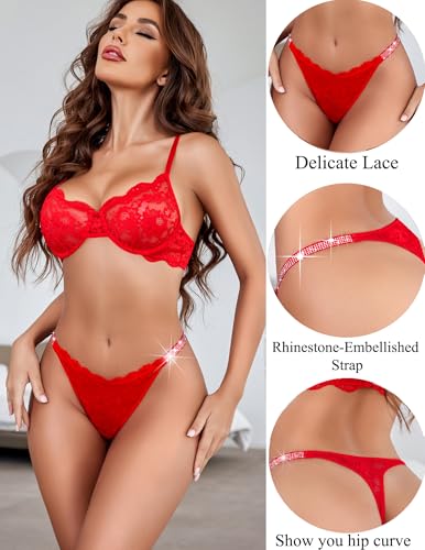 Avidlove Lace Thongs for Women with Rhinestone-Embellished Strap Cheeky Underwear Sexy Panties 1-3 Pack4