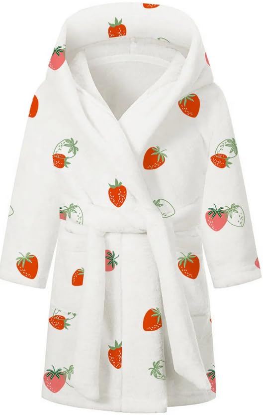 Image of Umeyda Girls Fleece Hooded Robes, Warm Printed Bath Robe for Kids Soft Fuzzy Bathrobe for Gifts