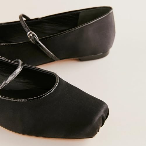 miss left Women Classic Square Toe Slim Strap Buckle Mary Jane Flats Comfortable Casual Daily Dress Ballet Flats Size 4-16 US4