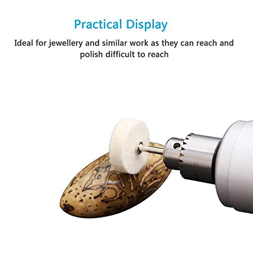 Image of DIY Crafts Mix Wool Felt Polishing Pad and Ceramic 3 Pieces Felt Mounted Mandrel Set Grinding Head Buffing Wheel for Rotary Tools Jewelry; Glass; Metal (Pack Of 90, Off White)