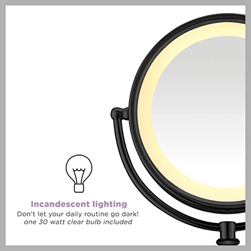 Conair Tabletop Mount Reflections Double-Sided Incandescent Lighted Vanity Makeup Mirror, 1X/7X Magnification, Matte Black Finish #TOP7