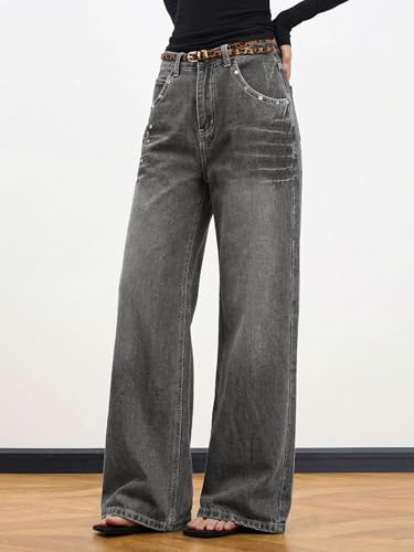 Image of EMMIOL Women Hip Hop 90s Vintage Baggy Jeans Denim Pants Mid Waist Jeans