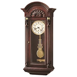 Howard Miller La Salle Wall Clock II 549-429 – Vintage Mahogany Finish, Vintage Home Decor, Brass-Finished Lyre Pendulum, Key-Wound, Triple-Chime Movement