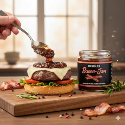 Odenwälder Lebensmittel Bacon Jam, Süß-deftiger Brotaufstrich für Grill-Fans, Ideal für Burger & BBQ – Made in Germany – 200g