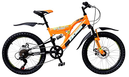 Boss Stealth 20 Kids Dual Suspension Bike | Junior MTB Style Girls Boys Sport Bicycle | 18 Speed, Full Suspension | Black/orange | Ages 6+