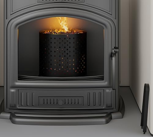 Kingson Cesta de pellets para chimenea y estufa - Bandeja de fuego multifunción para pellets de madera, virutas y carbón - Quemador de acero con ceniceros, placa base y pinzas - 24 x 17 x 22 cm - imagen 4