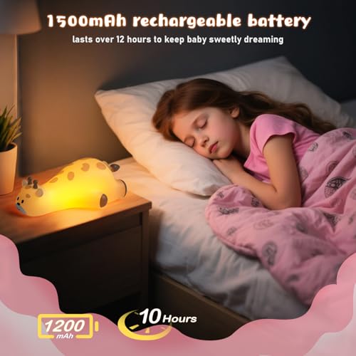 Image of 3D Giraffe Night Light for Kids, Silicone Touch Sensor Night Lamp with RGB + Warm White 3000K, Auto Dusk to Dawn Sensor, Bedroom Decor, Nightlight Gift