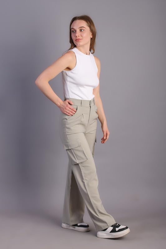 Image of HIGH Buy Women Korean 5 Pocket Cargo Comfort and Styles Baggy Super Lycra Pants for Women and Girls - Perfect High Waist Trousers for Women