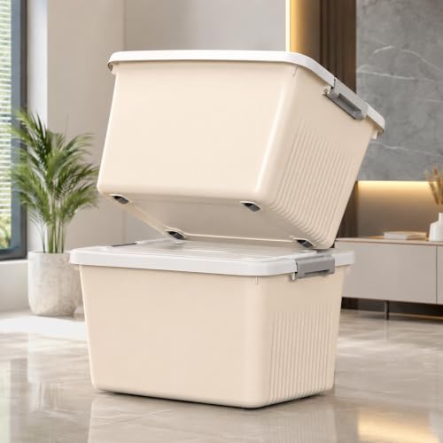 Image of HoopVool Multipurpose Plastic Storage Container Box - Sturdy and Versatile Home Organizer, Available in Multiple Size. (CREAM, X-LARGE - 18 X 12.5 X 9.5 INCH, PACK OF - 3)