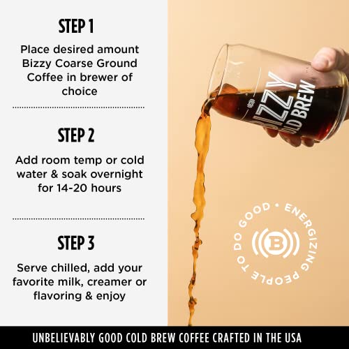 Bizzy Organic Cold Brew Coffee | Dark & Bold Blend | Coarse Ground Coffee | Micro Sifted | Specialty Grade | 100% Arabica | Brew Bags | 12 Count | Makes 42 Cups #TOP4