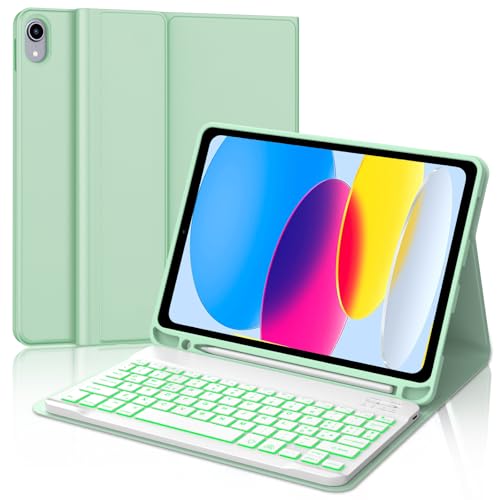 FOGARI Teclado para iPad A16 11/10 Generación 2025/2022, Funda con Español Ñ Teclado Retroiluminado Bluetooth para iPad A16 11 Generacion/10 Generacion 11/10.9 Pulgadas, Verde Claro