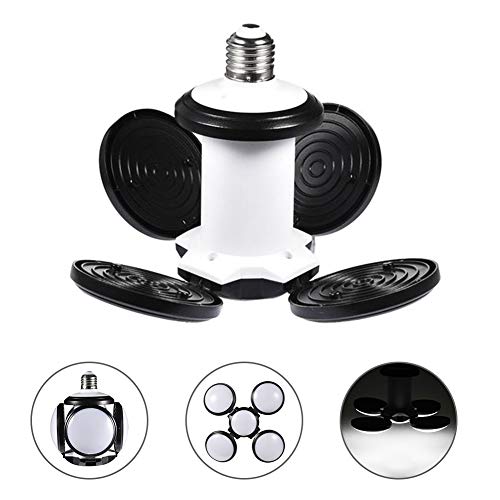 Yuanline Luz de Garaje LED 60W 4800LM Lámpara de Garaje Deformable con 4 Paneles Ajustables Lámpara Deformable Bombilla Techo LED para ? Almacén ? Gimnasio? Cocina Iluminación (Blanco frio, 1 piezas)