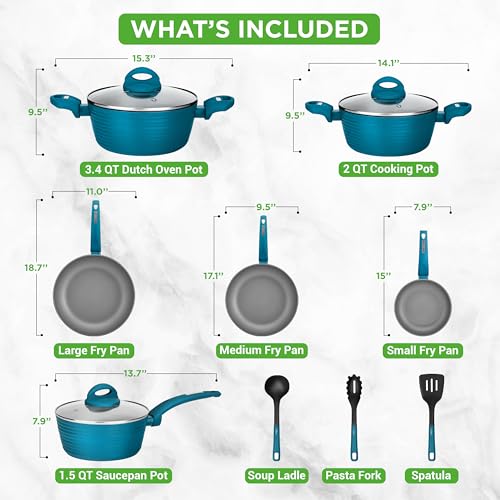 NutriChef 12-Piece Nonstick Kitchen Cookware Set - Easy to Clean, Fireproof Lacquer - Saucepot, Cooking Pots, Fry Pans, Utensils, Tempered Glass Lids - Light Gray/Green, Induction Ready