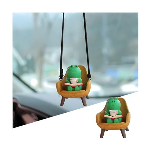 LKAHG Car Rear View Mirror Hanging Ornament, Cute Frog Sitting on Sofa Reading Vehicle Rearview Mirror Pendant, Kawaii Swing Funny Auto Interior Decor Charm, Suitable for Truck RV Sedan