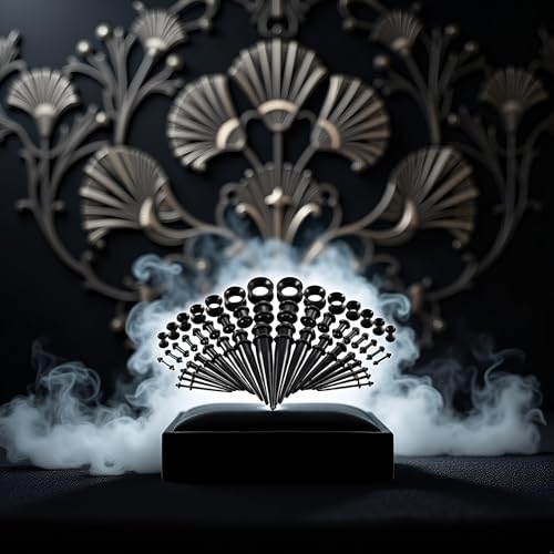 Mioaoa 50 Pcs Black Pieces Ear Stretching Kit, Acrylic Tapers Plugs and Silicone Tunnels, Novelty Ear Gauges Expander Set Body Piercing Jewelry Gifts for Women Men Christmas Birthday - Image 4