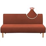 H.VERSAILTEX Armless Futon Cover Stretch Sofa Bed Slipcover Protector Elastic Feature Rich Textured High Spandex Small Checks Jacquard Fabric Futon Cover, Machine Washable, Rust