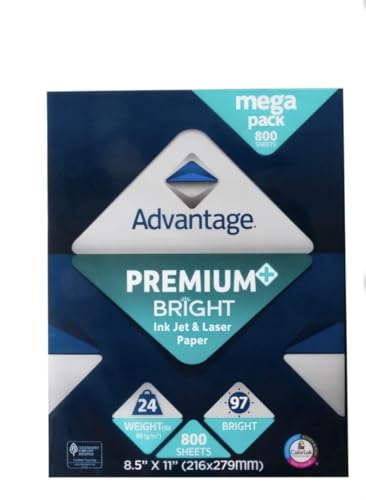 Advantage Premium+ Bright Inkjet and Laser Paper, 8.5x11 Inch, White, 24lb, 97 Bright, 800 Sheets