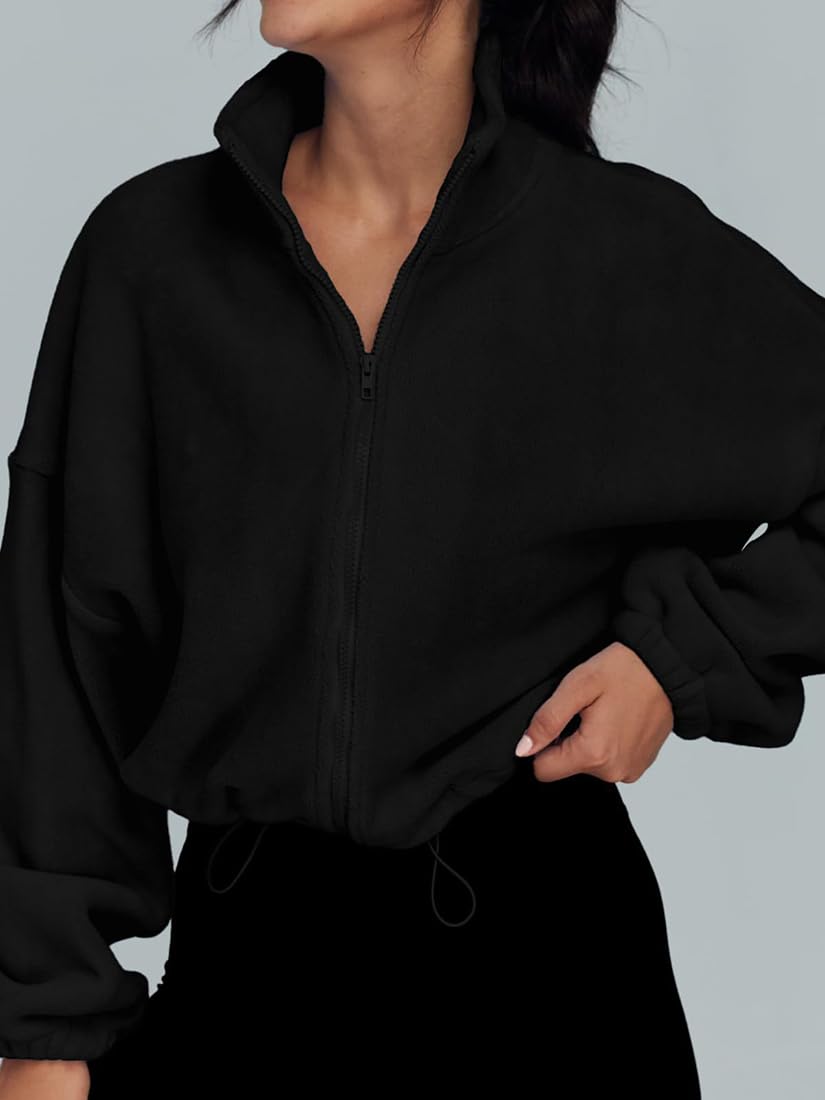 EUDOLAH Femme Sweat-Shirt Polaire avec Manches Longues Col Montant Shirt zippé col roulé Automme-Hiver Casual et Ample
