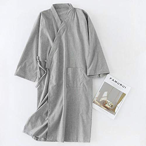 Image of SIQITECHNO Men Summer Kimono Bathrobe Long Cotton Yukata Woven Striped Pajamas Loungewear Mens Bathrobe Sleepwear Nightgown