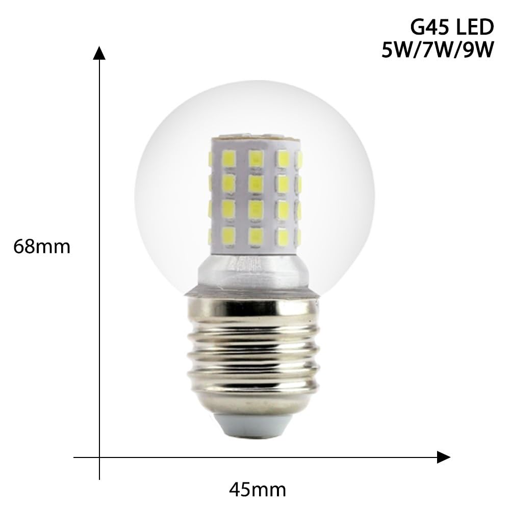 1fortunate lights, Paquete de 10, bombillas LED for lámparas AC220V E27 G45 5W/7W/9W, lámpara colgante for foco de mesa(Cold White,9w)