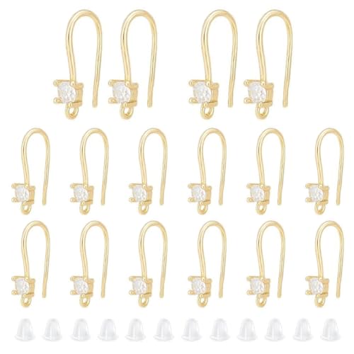 UNICRAFTALE 20Pcs Real 18K Gold Plated Brass Micro Pave Clear Cubic Zirconia Earring Hooks French Earring Hook with Loop And 40Pcs Plastic Ear Nuts 17mm Long Hole 1.2mm for DIY Jewelry Making Findings