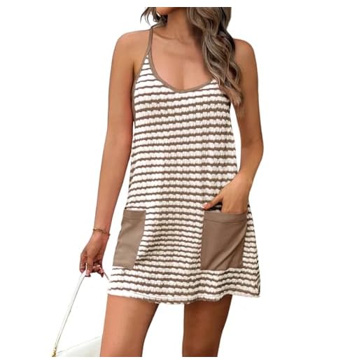 Fisoew Womens Tennis Athletic Dress Mini Romper Dress with Built in Shorts Summer Vacation Outfits A-Brown