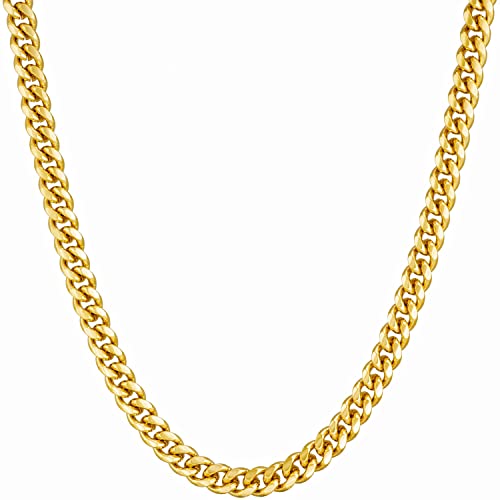 LIFETIME JEWELRY 4.5mm Cuban Link Chain Necklace for Women & Men 24k Gold Plated