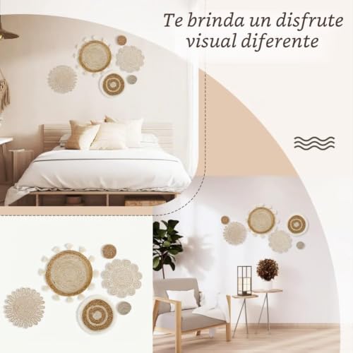 Cestas de ratán tejidas Osmond para decorar paredes vacías sobre sofá y dormitorio 4