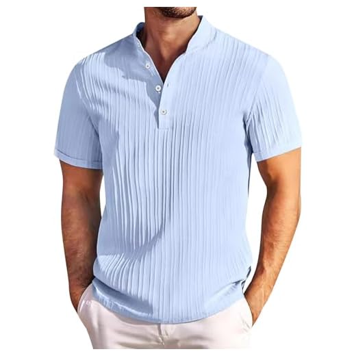 Polo Homme Manches Courtes Col V T-Shirt D'été Manches Courtes Sportswear, Amazon Essentials Homme - Slim Fit Running Sport Tshirt Travail Pas Cher Haut Top(Bleu Clair,XXL)