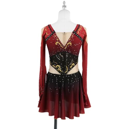 DIJITOO Vestido de patinação artística, fantasia de competição com strass bordado gradiente, collant