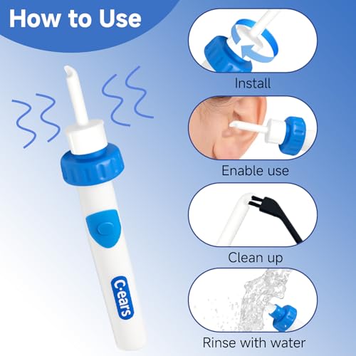 Ohrenschmalz Entferner Set, Elektrisch Ohrenreiniger Entferner Vielseitig Ohrenschmalz-Sauger mit 2 Waschbaren Ersatzköpfen Sicheres Und Weiches Ear Cleaner für Erwachsene Kinder und Ältere Me