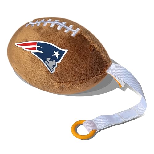 Image of New England Patriots Plush Football Pacifier Holder by Smilo - Officially Licensed NFL Soother Holder - Soft Plush Toy and Dummy Holder - Fits Any Pacifier - Stroller Accessory & Newborn Essential