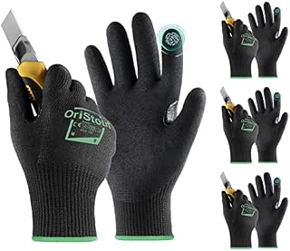 Cut Resistant Work Gloves, EN388 4X43F Level 6, Touchscreen, Sandy Nitrile Coated Firm Grip, Cut Proof Protective Gloves for Woodworking, Warehouse, Fishing, Kitchen, Gardening(3 Pairs, Medium/8)