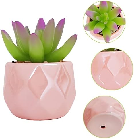 SAJANDAS Green and Pink Gradient Color Artificial Succulent Plants in Pink Ceramic Pots, Set of 4 Small Ombre Fake Plants in Pots Indoors Decoration for Home Decor, Bathroom, Office Table Shelf
