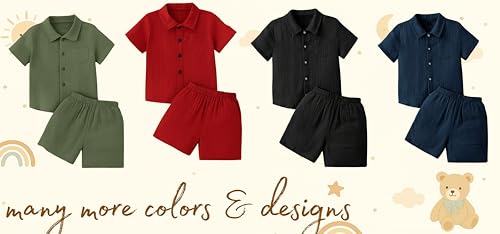 OPTRANEST Toddler Baby Boy Summer Clothes Color Block Short Sleeve Button-down Shirt Tops + Cotton Pants Outfit Set4