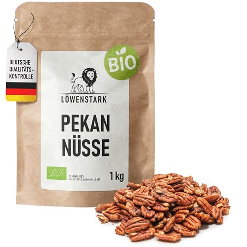 Löwenstark I Pekannusskerne BIO 1kg I Bio Pekannüsse mit süßlich-buttrigem Aroma I Knackige Bio- Pekan-Nusskerne ideal zum Backen für Müsli Salate Geflügel & Gemüse I Vegane Nüsse